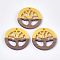 Resin & Walnut Wood Pendants, Flat Round with Tree, Gold, 28x2.5~4mm, Hole: 1.8mm