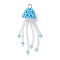 Glass Seed Beaded Jellyfish Pendants, with 304 Stainless Steel Jump Rings, Deep Sky Blue, 52x16mm, Hole: 3mm
