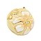 Ion Plating(IP) 304 Stainless Steel Rhinestone Pendants, with Enamel, Real 18K Gold Plated, Half Round with Flower Charm, Light Khaki, 30x26.5x8mm, Hole: 1.5mm