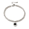 304 Stainless Steel Roman Numeral Flat Round Charm Bracelet with Enamel, 201 Stainless Steel Round Beads Bracelet for Women, Stainless Steel Color, 8-7/8 inch(22.6cm)