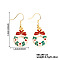 Christmas Theme Brass Dangle Earrings, Golden, Christmas Wreath, 39x16mm