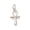 Brass Pendants, with Jump Ring, Long-Lasting Plated, Lead Free & Cadmium Free, Cross Charms, Platinum, 17x10x2mm, Hole: 3.5mm