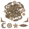 5 Style Iron Filigree Joiners Links, Hollow, Star/Crescent Moon/Flat Round, Antique Bronze, 27~62x22~57.5x0.6~1.5mm, 104pcs/box