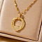 Ring Brass Cubic Zirconia Pendant Necklaces for Women, Simple and Fashionable, Golden, 15.75 inch(40cm)