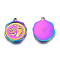 304 Stainless Steel Pendants, with Crystal Rhinestone, Nuggets with Fingerprint & Footprints, Rainbow Color, 19.5x15.5x2.5mm, Hole: 1.4mm