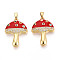 Brass Micro Pave Cubic Zirconia Pendants, Cadmium Free & Lead Free, with Enamel, Mushroom, Real 18K Gold Plated, 25x18x4mm, Hole: 5x2mm