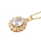 Brass Micro Pave Cubic Zirconia Pendant Necklaces,  Glass Jewelry for Women, 201 Stainless Steel Cable Chain Necklaces, Oval, 16.06 inch(40.8cm), Pendant: 19x14.5mm