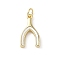 Brass Pave Natural Shell Wishbone Pendants, with Jump Rings, Lead Free & Cadmium Free, Long-Lasting Plated, Rack Plating, Seashell Color, Real 18K Gold Plated, 17.5x10x2.5mm, Hole: 3.2mm