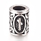 304 Stainless Steel European Beads, Large Hole Beads, Column with Runes/Futhark/Futhor, Antique Silver, 13.5x10mm, Hole: 6mm