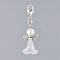 Acrylic Pendants, with Dyed Glass Pearl Beads, Zinc Alloy Lobster Claw Clasps and Alloy Beads, Angel, White, 40mm