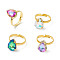Glass Rhinestone Adjustable Rings, Brass Jewelry for Women, Teardrop, Mixed Color, US Size 7 3/4(17.9mm)