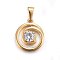 304 Stainless Steel Pendants, with Cubic Zirconia, Flat Round, Clear, Golden, 16x14x4mm, Hole: 5x3mm