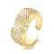 Brass Micro Pave Cubic Zirconia Open Cuff Rings, Cadmium Free & Lead Free, Real 18K Gold Plated, Inner Diameter: 17mm