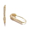 Brass Hoop Earrings, with Rhinestone, Safety Pin Shape, Golden, Clear, 26~26.5x10~11x3mm, Pin: 0.8mm