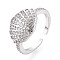 Brass Micro Pave Cubic Zirconia Adjustable Open Cuff Rings for Women, Cadmium Free & Lead Free, Scallop, Platinum, Adjustable, 12x16mm