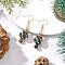 304 Stainless Steel Glass Seed Beads Christmas Tree Dangle Earrings, with Natural Tiger Eye Round Beads & Brass Beads & Natural Fuchsite Beads & Natural Green Onyx Agate Bead, Golden, Colorful, 47x13.5mm
