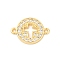 Brass Micro Pave Clear Cubic Zirconia Connector Charms, Cadmium Free & Lead Free, Flat Round with Hollow Cross Links, Real 16K Gold Plated, 13x18x1.5mm, Hole: 1.3mm