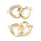 Rack Plating Brass Micro Pave Clear Cubic Zirconia Connector Charms, Cadmium Free & Nickel Free & Lead Free, Dual Ring Links, Real 18K Gold Plated, 10x20x3mm, Hole: 1mm
