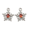 Flower Brass Micro Pave Cubic Zirconia Pendants, Red, Real Platinum Plated, 11.5x10x2.5mm, Hole: 1.2mm