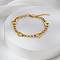 Stainless Steel Heart Link Bracelets, Rolo Chain Bracelets for Women, Hollow, Real 18K Gold Plated, 6-3/4 inch(17cm)