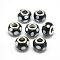 Handmade Lampwork European Beads, with Platinum Brass Double Cores, Large Hole Beads, Rondelle with Spot, Black, 14x10mm, Hole: 5mm