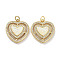 Brass Micro Pave Clear Cubic Zirconia Pendants, Cadmium Free & Lead Free, with Synthetic Opal and Jump Rings, Real 18K Gold Plated, Heart Charms, White, 20x18.5x3.5mm, Hole: 3mm