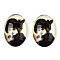 Glass Cabochons, with European Style Pattern, Oval, Black, 25x18x6mm
