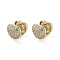 Heart Brass with Cubic Zirconia Hoop Earrings, Long-Lasting Plated, Lead Free & Cadmium Free, Real 18K Gold Plated, 10.5x12mm