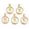 Brass Pendants, with Creamy White Shell, Cadmium Free & Nickel Free & Lead Free, Flat Round with Rose Flower, for Valentine Day, Real 18K Gold Plated, 17x12.5x4mm, Hole: 2x3mm