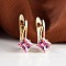 Rhombus Brass Micro Pave Cubic Zirconia Hoop Earrings, Golden, Hot Pink, 17x13mm