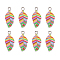 Alloy Enamel Pendants, Leaf with Striped Pattern, Platinum, Colorful, 21.5x10x2mm, Hole: 2mm, 2pcs/Set