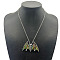 Shiny Alloy Pave Natural Paua Shell Pendant Necklaces, Platinum, Bat