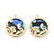 Brass Micro Pave Clear Cubic Zirconia Pendants, Cadmium Free & Nickel Free & Lead Free, with Paua Shell, Flat Round with Dragon Charms, Real 18K Gold Plated, 20x17.5x3mm, Hole: 1.4mm