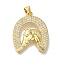 Horse Rack Plating Brass Clear Cubic Zirconia Pendants, Cadmium Free & Lead Free, Long-Lasting Plated, Real 18K Gold Plated, 24x20.5x3mm, Hole: 3x4mm