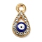Alloy Enamel Rhinestone Glass Pendants, Golden, Evil Eye, Teardrop, 15.5x8x2.5mm, Hole: 1.8mm