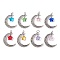 8Pcs 8 Color Glass Star & Alloy Moon Pendants, Mixed Color, 41x34.5x7mm, Hole: 6mm, 1Pc/color