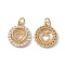 Brass Micro Pave Clear Cubic Zirconia Pendants, with Jump Ring, Cadmium Free & Nickel Free & Lead Free, Rack Plating, Flat Round with Heart PatternE, Real 18K Gold Plated, 16x13.5x2.5mm, Hole: 3mm