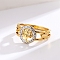 Stainless steel Rhinestone Hollow Ring, Flat Round, Golden, US Size 7(17.3mm)