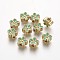 Brass Enamel Beads, Long-Lasting Plated, Flower, Real 18K Gold Plated, Light Green, 7x3.3mm, Hole: 1.6mm
