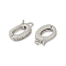 Oval Brass Micro Pave Clear Cubic Zirconia Fold Over Clasps, Long-Lasting Plated, Rack Plating, Platinum, 12.5x8x2mm, Hole: 1.2mm