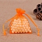 Organza Jewellery Storage Pouches, Wedding Favour Party Mesh Drawstring Gift Bags, Rectangle, Orange, 9x7cm
