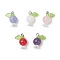 5Pcs 5 Styles Natural Amethyst & Quartz Crystal & Rose Quartz & White Jade & Dyed Malaysia Jade Round Pendants, Fruit Charms with Acrylic Leaf and Brass Loops, Platinum, 16.5x13x8.5mm, Hole: 2mm, 1pc/style