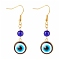 PVD Vacuum Plating 304 Stainless Steel Dangle Earrings, with Resin Evil Eye, Golden, 50mm, Pin: 0.7mm