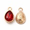 Faceted Glass Rhinestone Pendants, with Golden Tone Zinc Alloy Findings, Teardrop Charms, FireBrick, 15x9x5mm, Hole: 2mm
