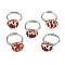 Oval Dyed & Heated Tibetan Style dZi  Natural Agate Adjustable Rings, Platinum Plated Brass Ring for Unisex, Mixed Pattern, Chocolate, Inner Diameter: 17mm