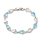 Glass Teardrop with Cubic Zirconia Link Chain Bracelet, Brass Bracelet, Lead Free & Cadmium Free, Platinum, 7-1/4 inch(18.5cm)