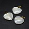 Shell Pendants, with Brass Findings, Heart, Golden, 21~22x20~22x3~5mm, Hole: 2x5mm