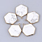 Natural Howlite Pendants, with Brass Findings, Hexagon, Golden, 30~31x24~25x2~3mm, Hole: 2mm