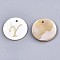 Natural Freshwater Shell Pendants, with Golden Plated Brass Etched Metal Embellishments, Flat Round with Letter, Letter.Y, 15x2mm, Hole: 1.2mm