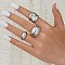 Alloy Ring Set for Women, Including Cuff Rings & Finger Rings, Mixed Shapes, Platinum, 17mm